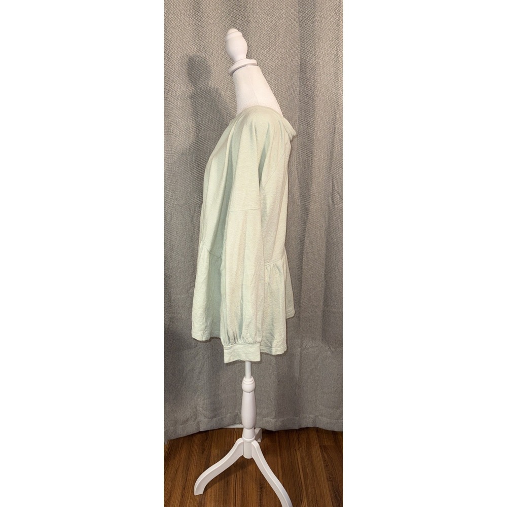 Pilcro Anthropologie Top Women's Size XL Green French Terry Split Neck Peplum - Picture 4 of 10